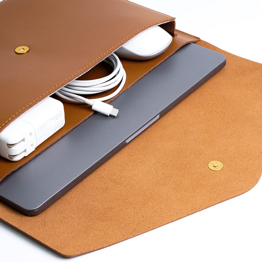Benfan Leather Laptop Sleeve 13 Inch Compatible for 2024 13inch MacBook Air A3113 M3,13 MacBook Pro M2, Surface Pro 3 4 5 6 7, Dell XPS 13 Color Color Brown