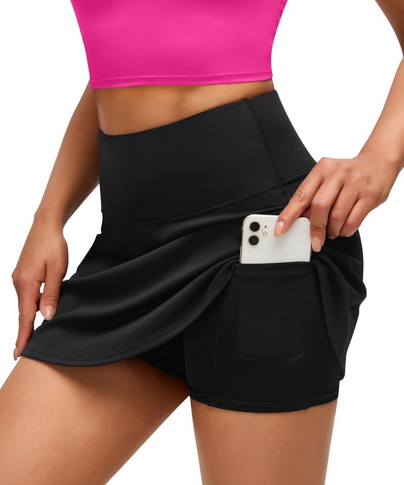 Boerfmian Womens Skirts Tennis Golf Skorts with 2 Pockets for Women High Waisted Mini Skirt Athletic Skort Workout Pickleball Black