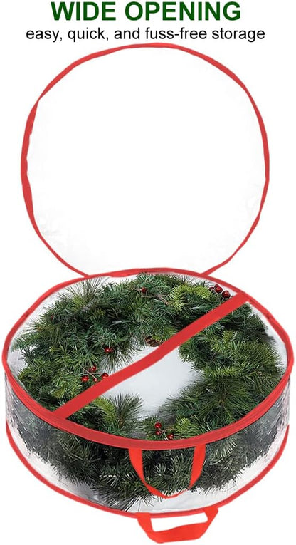ProPik Christmas Wreath Storage Bag 30" - 2 Pack Clear Christmas Wreath Storage Container - Garland Holiday Artificial Wreath Storage Holder - Water Proof Transparent Clear PVC (30 Inch, Red)