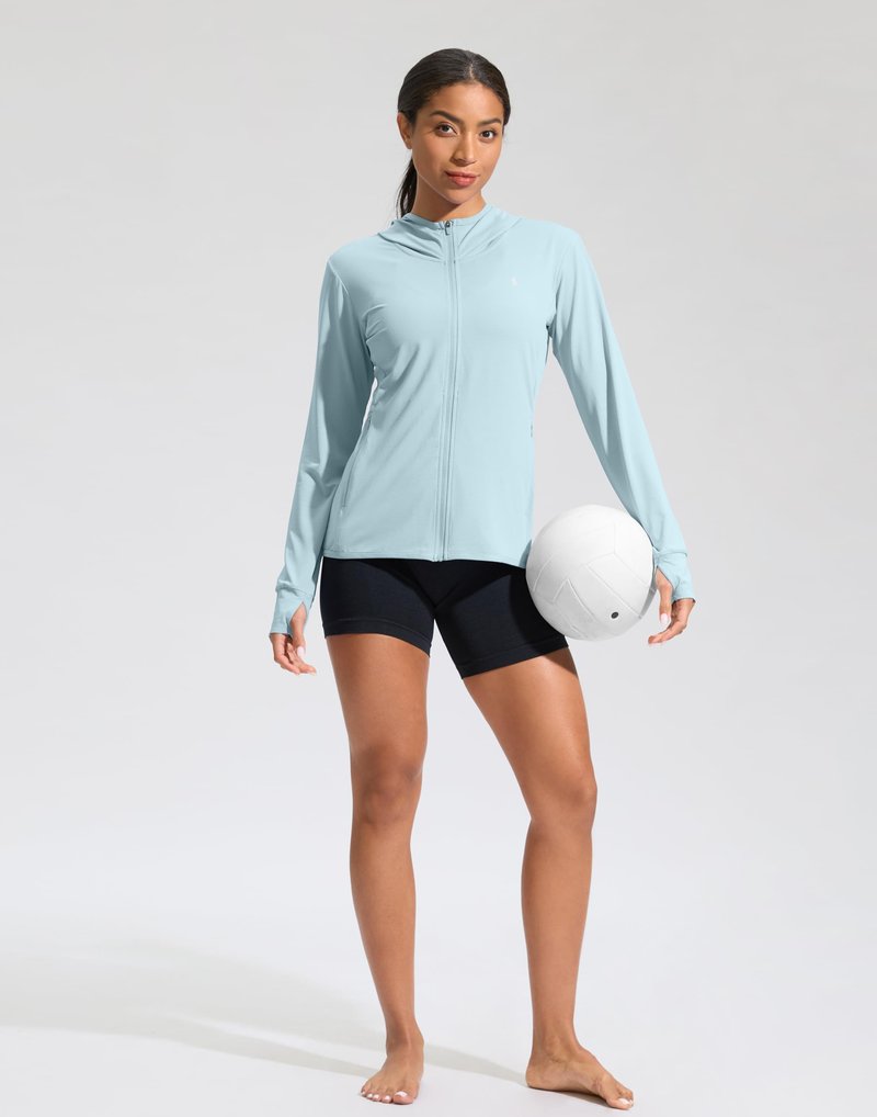 Soothfeel Women's UPF 50+ Sun Protection Hoodie Jacket Lightweight Long Sleeve Sun Shirt for Women with Pocket Hiking Outdoor Light Blue 3XL