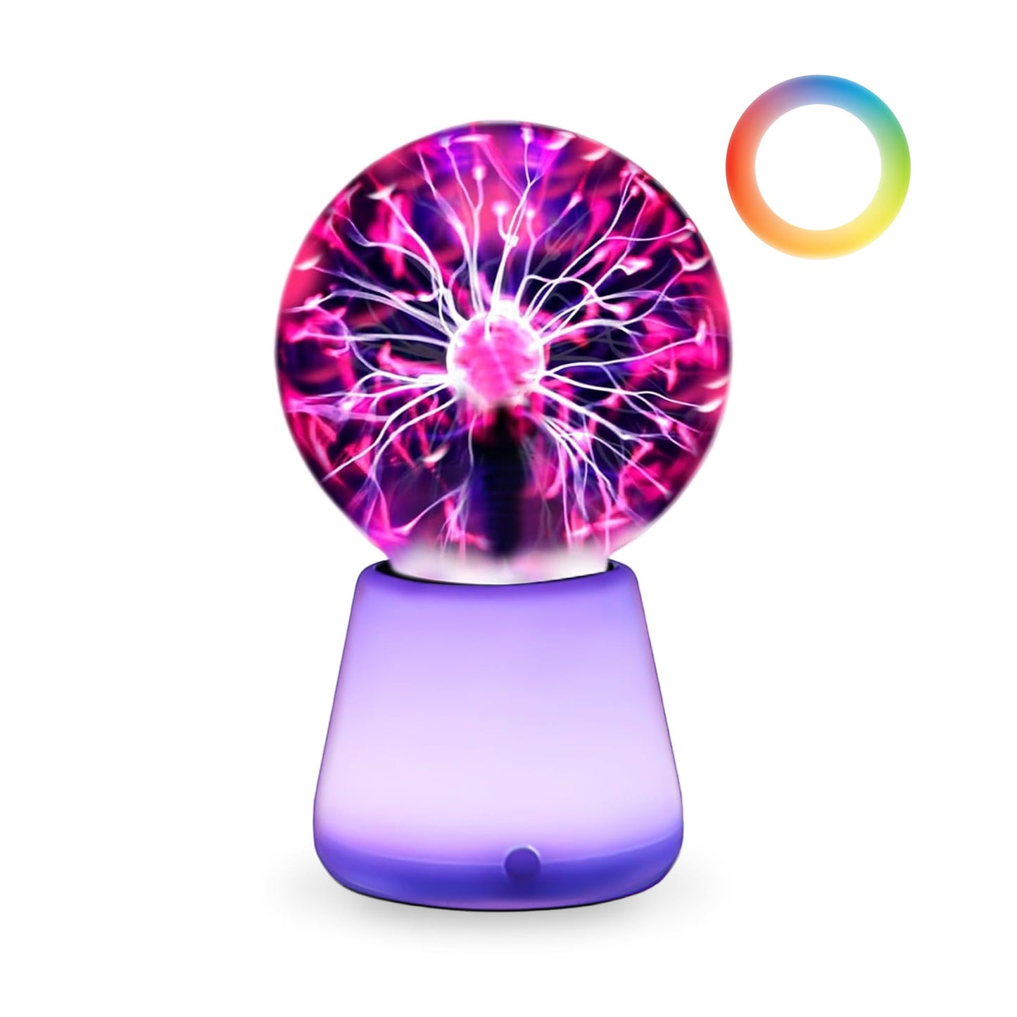 Xsnzdq Plasma Ball Lamp 3-Inch, Touch Reactive Lightning Globe, USB-C Powered Electric Plasma Ball, 7-Color LED Base Night Light, Interactive STEM Science Toy, Desk Decor Gift