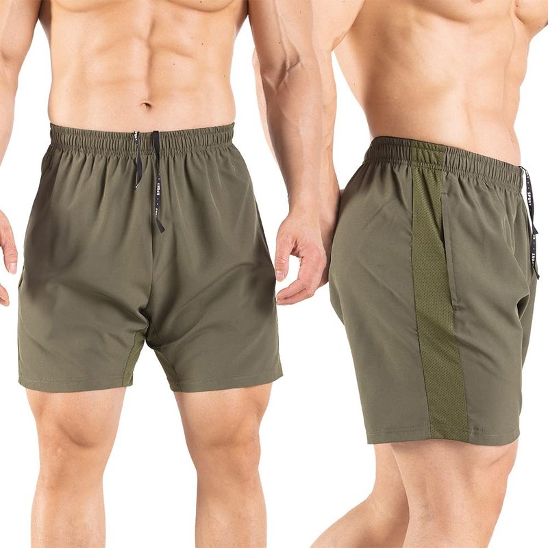 Gaglg Men's 5" Running Shorts 2 Pack Quick Dry Athletic Workout Gym Shorts with Zipper Pockets Navy/Green,XX-Large