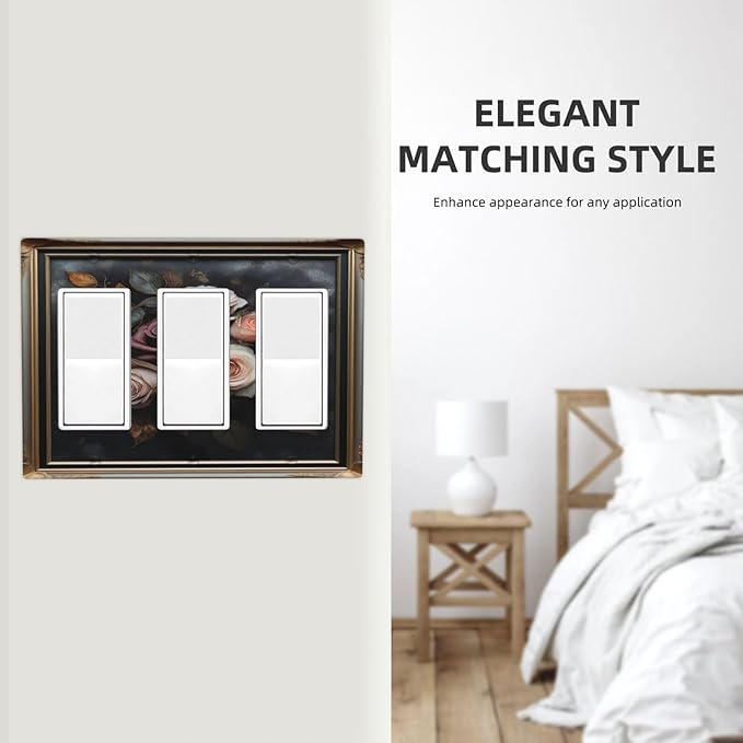 Decorative Art Light Switch Covers Elegant Rose Bouquet Art 3 Gang Triple Rocker Outlet Switch plate GFCI Faceplate GFCI for Home Decor