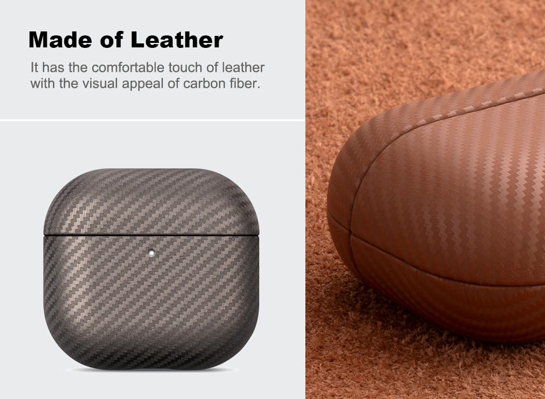 Haobobro Leather Case for AirPods 4 / AirPods 4 with Active Noise Cancellation Case Cover - Selected Skin-Friendly Leather, Carbon Fibre Texture, Handmade Drop Protective Hard Cover - Desert Titanium