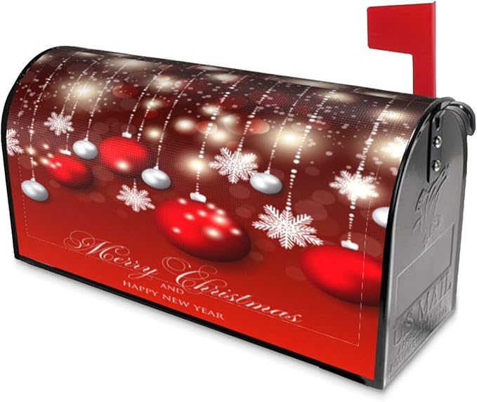 Christmas Mailbox Covers Red Glitter Snowflake Ball Magnetic Letter Post Box Cover Standard Size 21 x 18 Inch Garden Yard Home Decorative