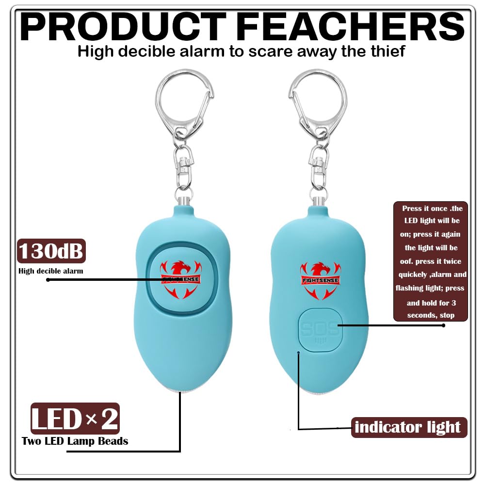 Fightsense Personal Alarm Keychain with Snap Hook, 130dB Siren Safety Alarm for Women LED Light (300m Audible) (Black)