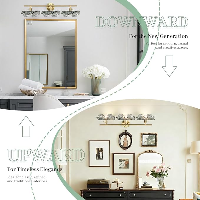 3 Light Bathroom Vanity Light Vintage Wall Sconce Gold Vanity lighting fixtures Over Mirror mid Century Modern Wall lamp with Dark Green Glass Shade Indoor Wall Light for Bedroom Hallway Living Room