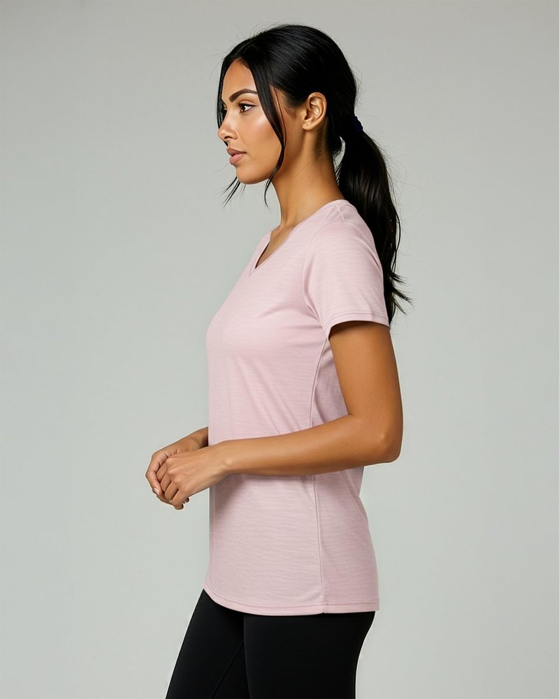 Real Essentials 5 Pack: Women's Dry-Fit Short Sleeve V Neck T Shirt Workout Fitness Yoga Top Tee, Set 14, XS