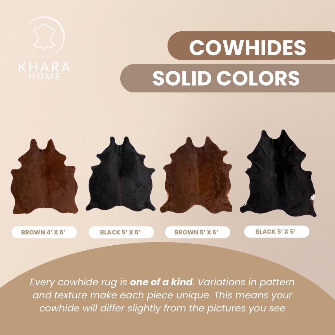 Khara Home Premium 100% Genuine Cowhide Rug Large 5x7 Ft Leather Area Rug for Living Room, Cozy, Unique, and Durable, Western Home Decor – from Argentina (Black, 5 x 7)