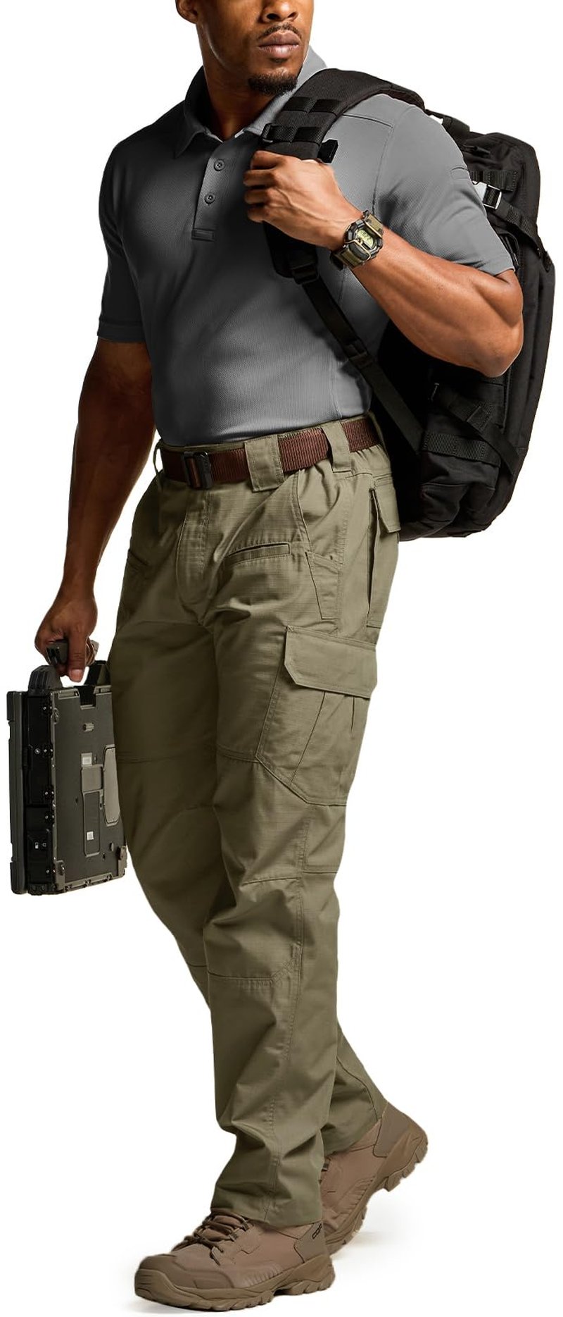CQR Men's Tactical Pants, Water Resistant Ripstop Cargo Pants, Lightweight EDC Work Hiking Pants, Outdoor Apparel, Raider Soil Green, 34W x 34L