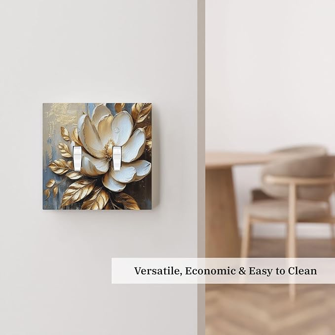 Decorative Art Light Switch Covers Gilded Bloom 2 Gang Double Toggle Wall Plate Decorative Switchcover Electrical Switchplate for Home Decor