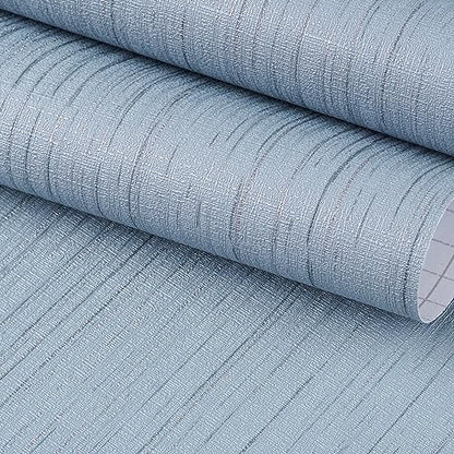 FunStick Ash Blue Grasscloth Wallpaper Peel and Stick Textured Blue Wallpaper Self Adhesive Fabric Contact Paper for Cabinets Removable Grass Cloth Linen Wallpapers for Bedroom Bathroom Walls 15.8x80