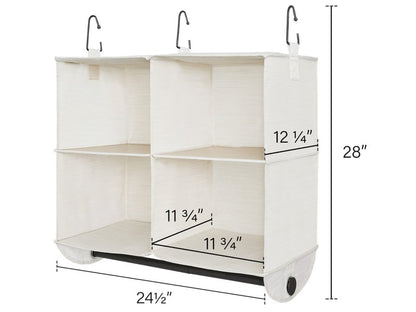 StorageWorks Hanging Closet Organizer with Metal Rod, 4-Section Closet Organizers and Storage, Collapsible Hanging Shelves for Baby Clothes, Shoes, Sweater Storage, Ivory and White