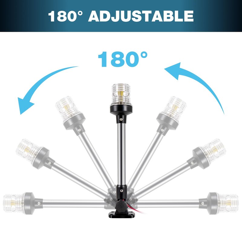 SETYPARY 12 Inches Anchor Light Boat Stern Light Waterproof IP67, White Fold Down Marine Navigation Lights for Boats LED for Pontoon, Jon Boat and Bass Boats (12-24V)