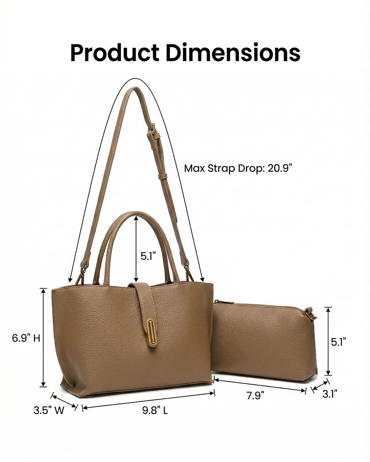 Small Vegan Leather Crossbody Tote Bag for Women, Compact 2-in-1 Shoulder Handbag with Removable Pouch, Work & Daily Use (Small - Vegan Leather - brown)