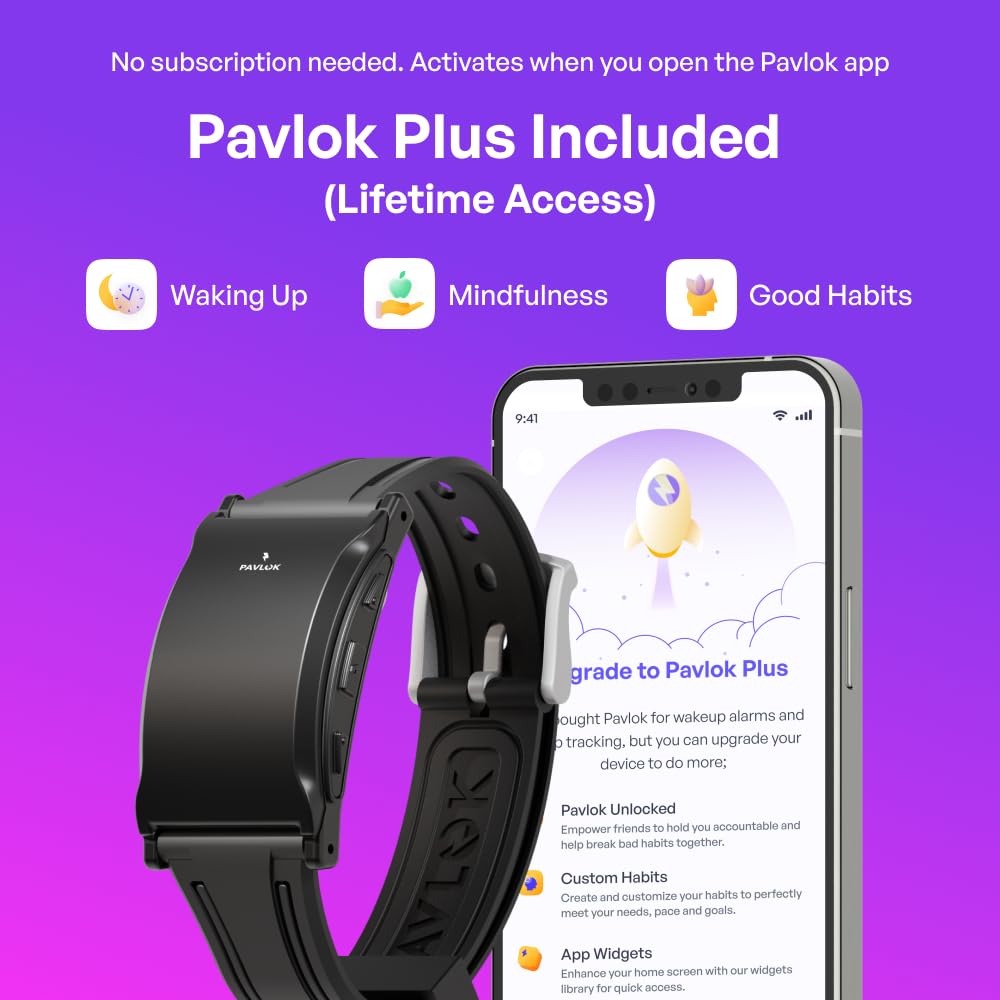 Pavlok 3 Sports (Black) – App-Controlled Silent Alarm & Habit Trainer Wearable – Chime/Vibration/Adjustable Zap – Includes Plus (Lifetime Access) – Steps & Sleep Tracking