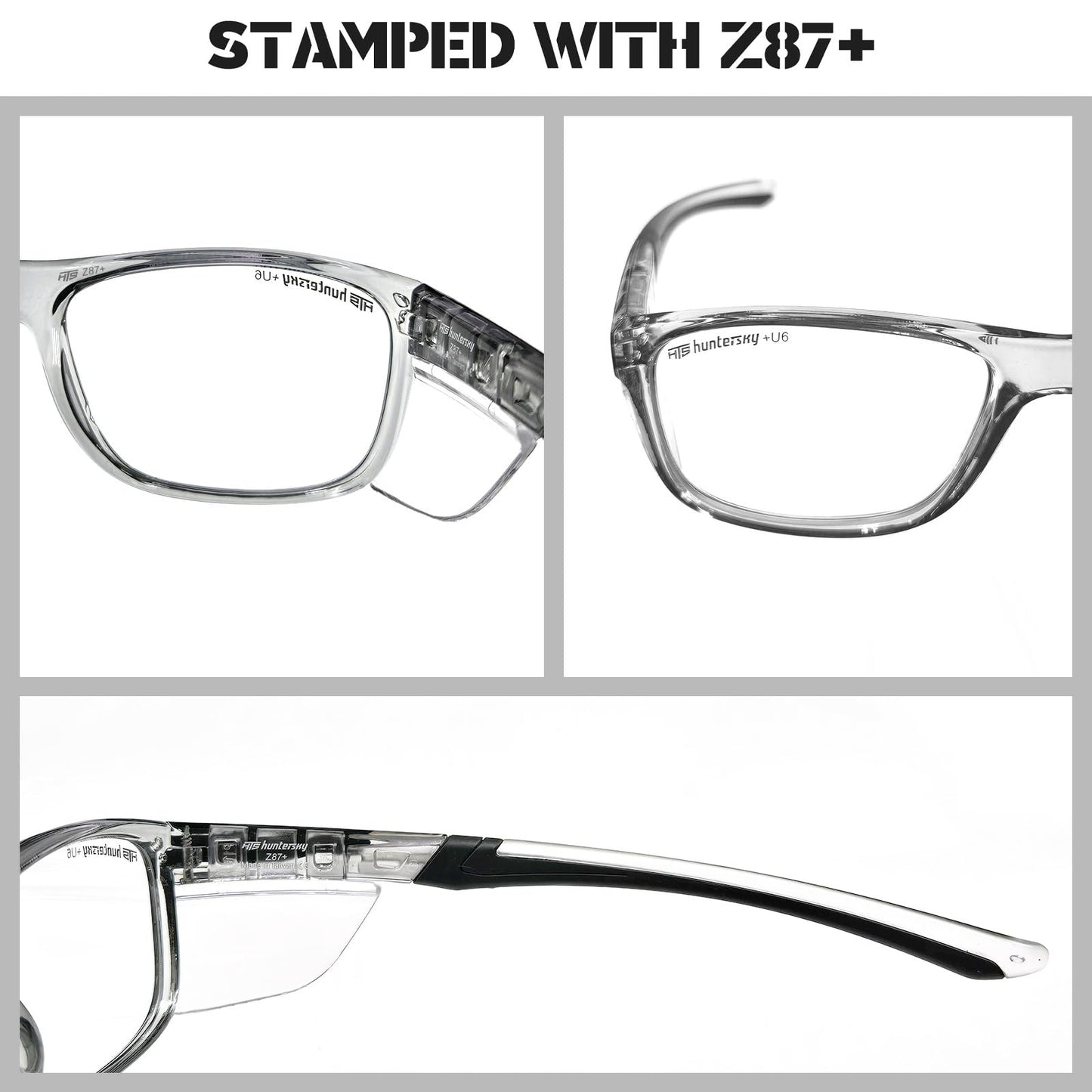 HTS HUNTERSKY P11 Safety work medium Glasses Women Men with Side Shields Z87 Anti Scratch Fog Resistant nurse medical surgical pickleball Indoor sports