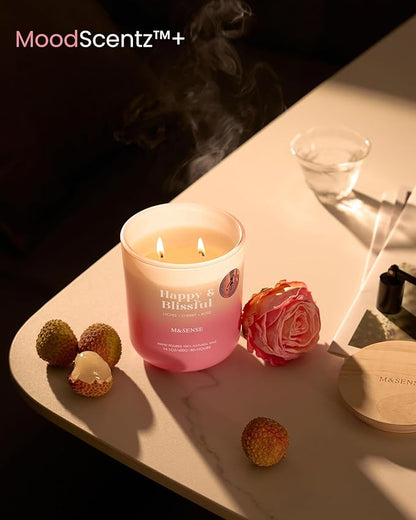 M&SENSE Lychee Cherry Rose Scented Candle for Home, 14.1oz 80-Hour Long-Lasting Non Toxic All Natural Soy Wax Flower Scent Aromatherapy Candle for Family & Housewarming Gifts