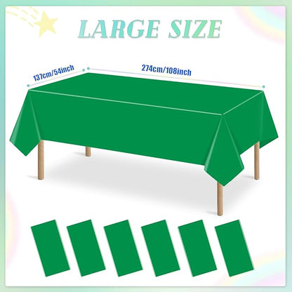 6 Packs Green Plastic Tablecloth for Rectangle Tables 54 x 108 Inch Disposable Waterproof Table Cloth for Outdoor Picnic Table Cover for Birthday Theme Parties Christmas Festival Decoration