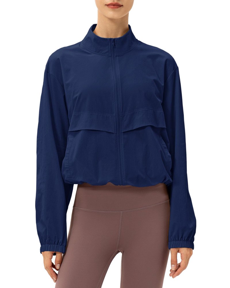 Locachy Women's Lightweight Zip Up Athletic Jacket Stand Collar Windproof Sun Protection Workout Outdoor Jacket Navy L