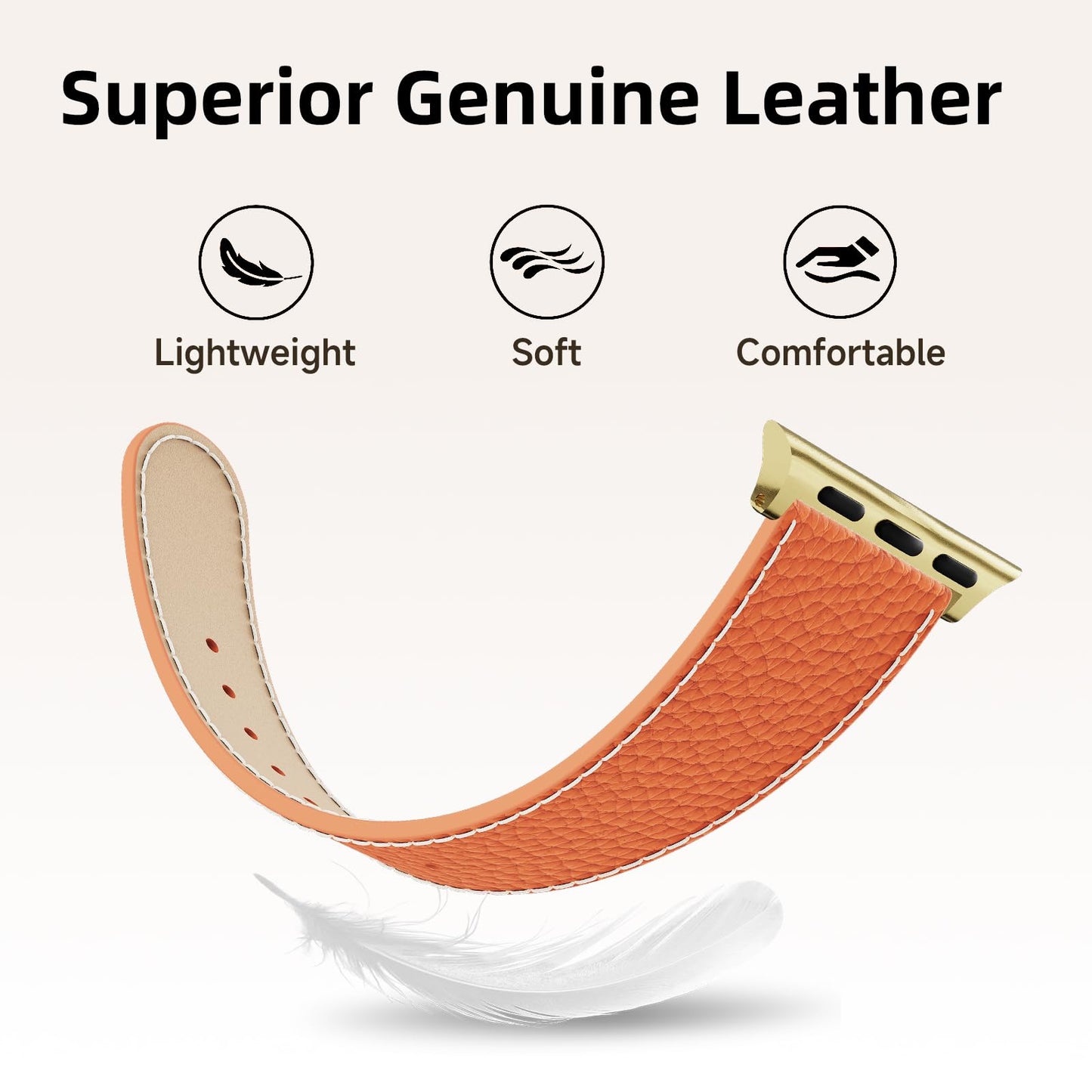 Leather Band Compatible with Apple Watch BandUltra 2 1 Series 10/9/8/7/6/5/4/SE,H-Shaped Buckle strap for iWatch 38/40/41/42/44/45/46/49mm Women Men (Orange Band + Gold H Buckle, 38mm 40mm 41mm 42mm)
