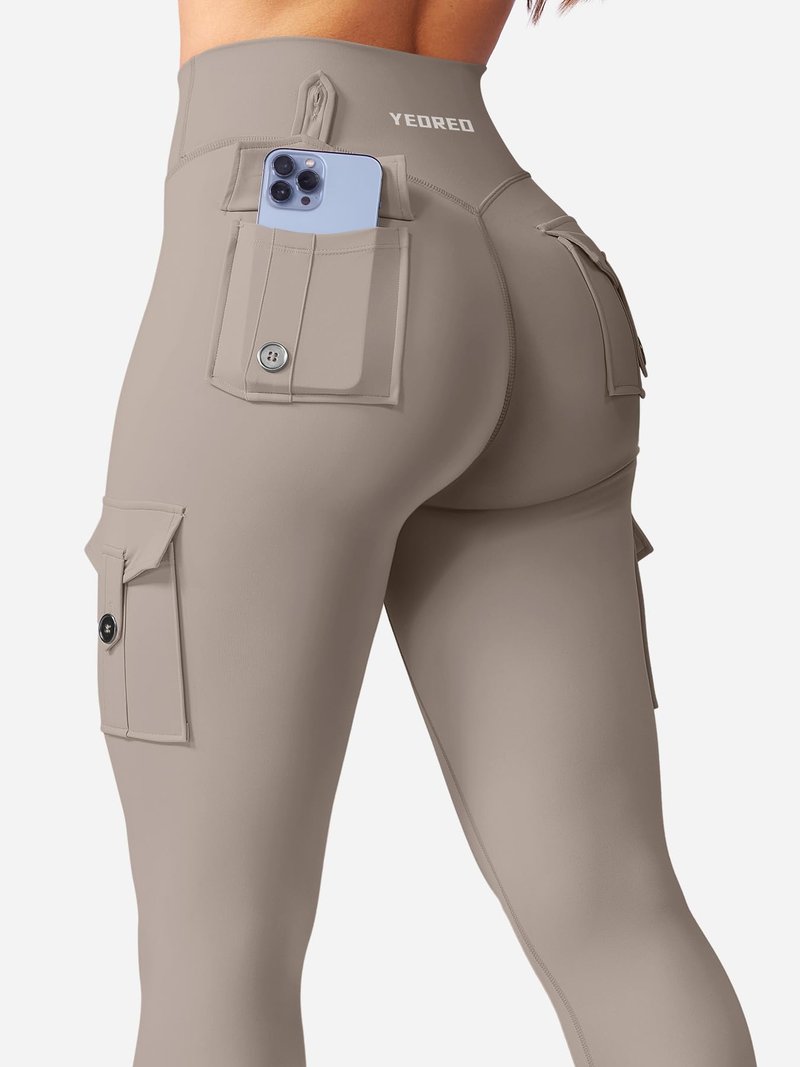YEOREO CoreFlex Gym Workout Cargo Leggings with Pockets for Women Hidden Scrunch Butt Lifting Yoga Leggings Coffee Grey S