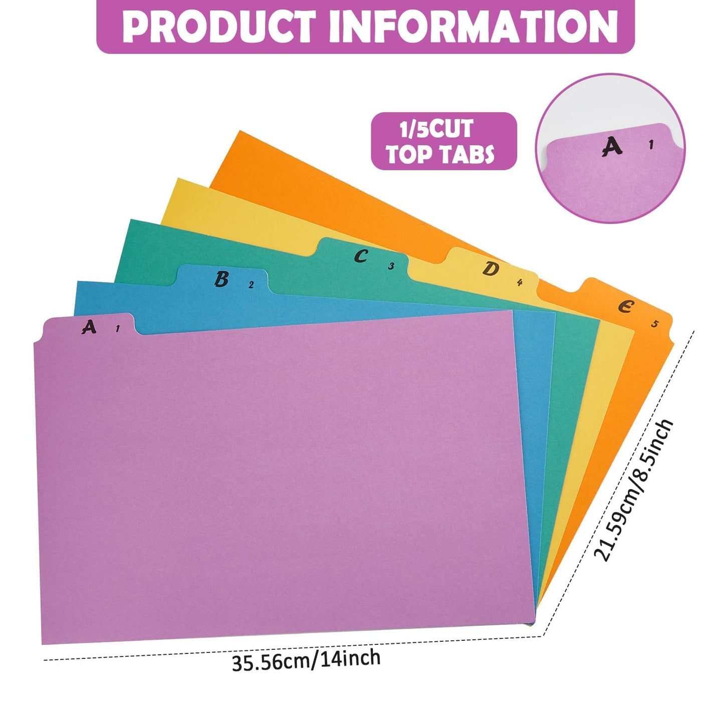 2 Set A-Z Alphabetic and Number Top Label Files, Legal Size, 50 Sheets File Dividers 1/5 Cut Label File Cabinet Dividers Desk Organizer for Office, Home and School (Rainbow)