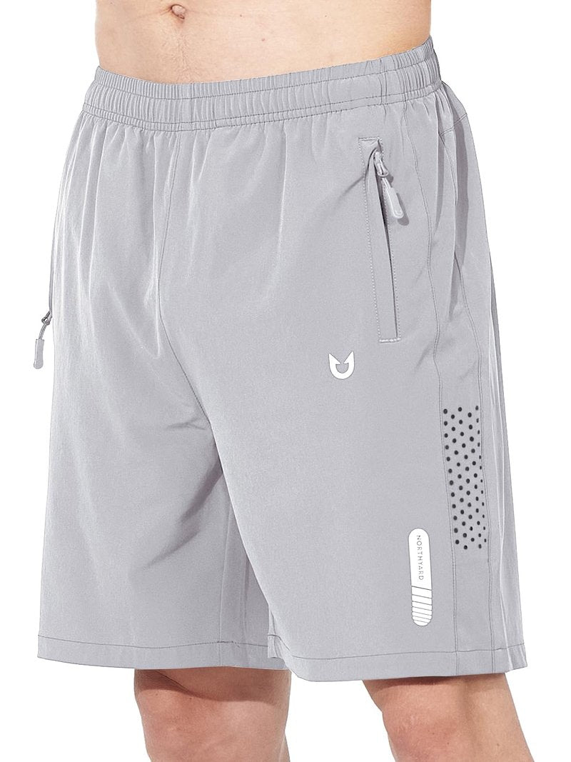 NORTHYARD Men's Athletic Running Shorts Gym Workout 7"/9"/5" Quick Dry Lightweight Sports Basketball Tennis 3 Zipper Pockets Grey 4XL