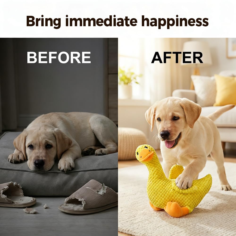 Mellow Calming Duck Dog Toy, 2026 New Durable Plush Chew Toy with Quack Sound for Dogs Teeth,Stuffed Interactive Toys for Indoor Puppies and Senior Pups (B-Yellow, Medium)
