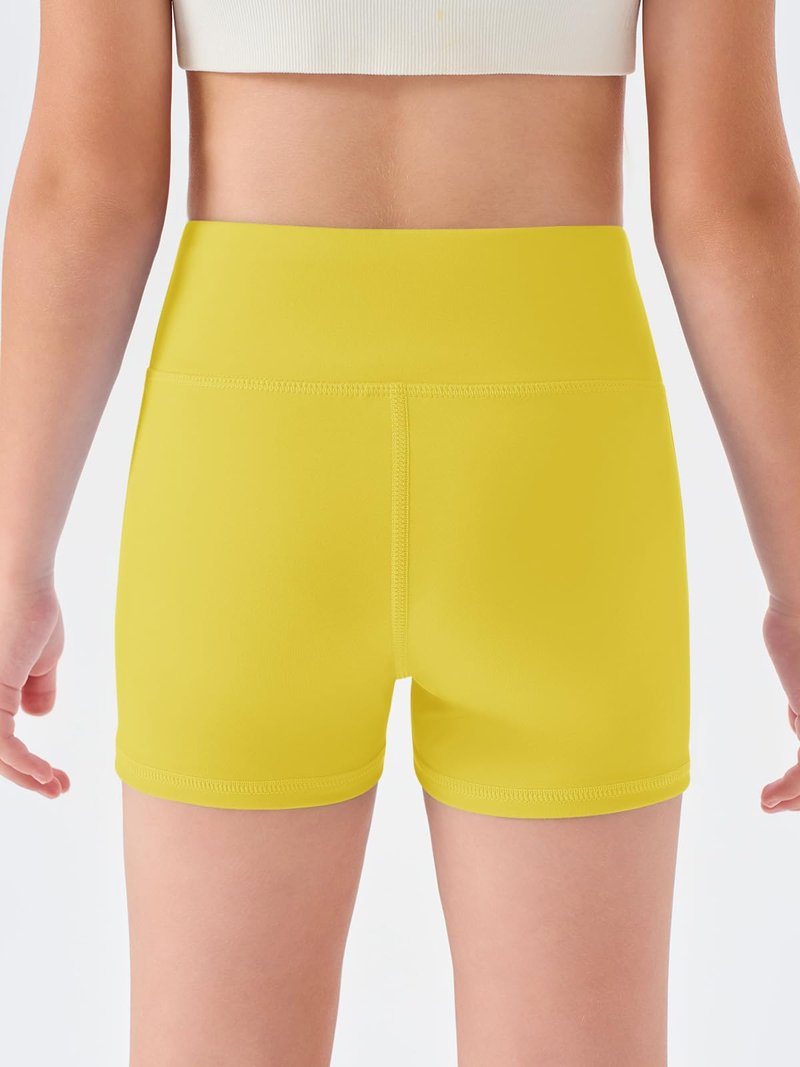 Haloumoning Girls Athletic Shorts Kids High Waisted Yoga Dance Biker Shorts Comfy Gymnastics Shorts 5-14Y Yellow