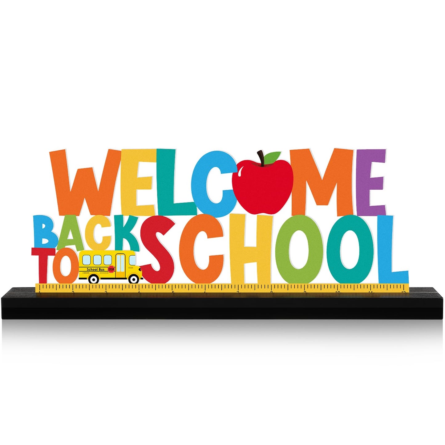 MiniInflat Welcome Back to School Metal Sign First Day of School Table Decor Metal Word Sign with Wooden Base for Classroom Teacher Party Favor Supplies Tiered Tray Decor Shelf Tabletop Decorations