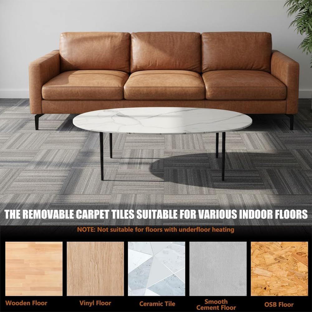 Petgrow Commercial Carpet Tiles Heavy Duty PVC Back,20" x 20" Squares, 22 Tiles, 60 sq ft, Non-Slip Floor Carpet for Office, Bedroom, Living Room, Garage,Easy DIY Installation with Flexlok Tabs