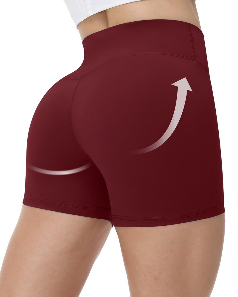 Runhit No Front Seam Biker Shorts for Women - 3'' High Waisted Workout Gym Yoga Volleyball Spandex Booty Shorts with Tummy Control Wine Red Large