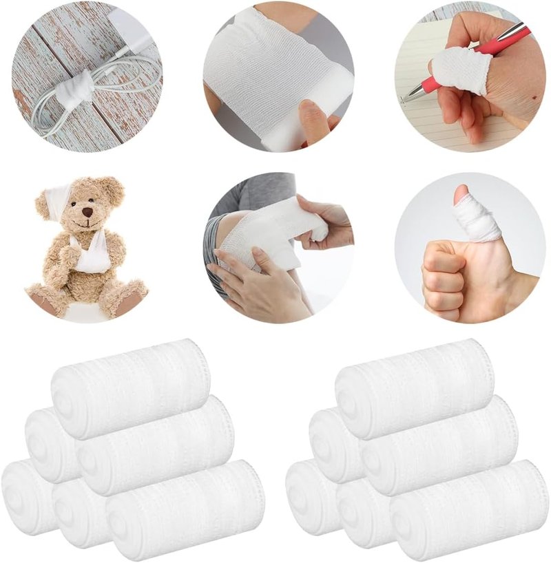 Stretch Gauze Bandages - 3" x 80" Elastic Cotton Tape for Wounds, Injuries & Post-Surgery Care | 12 Rolls