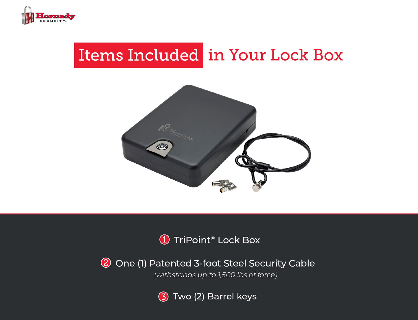 Hornady Steel Keyed TriPoint Lock Box, Portable Gun Lock Box, Travel and In-Home Security Box for Valuables, Approved by TSA for Air Travel- XL, 10 x 8 x 3 inches- 98152,Black