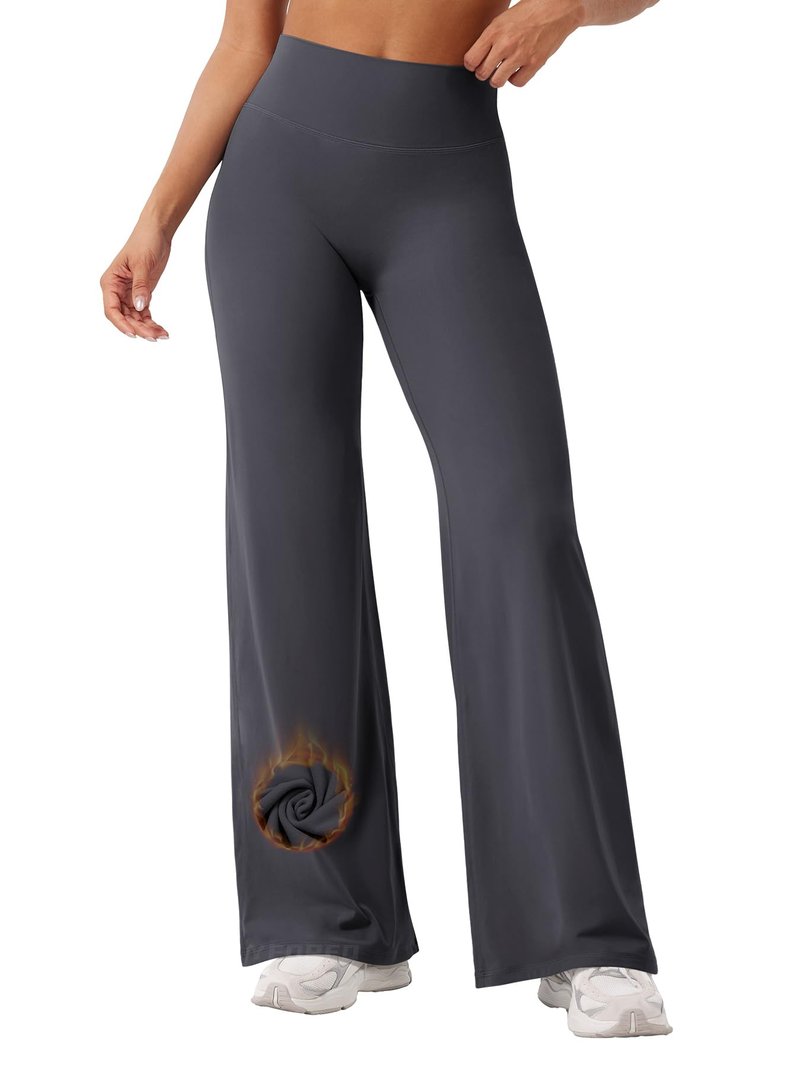 YEOREO Workout Leggings Womens No Front Seam Straight Leggings 31.5" Thin Fleece High Waist Buttery Eddiy Gym Yoga Pants Dark Gray XL