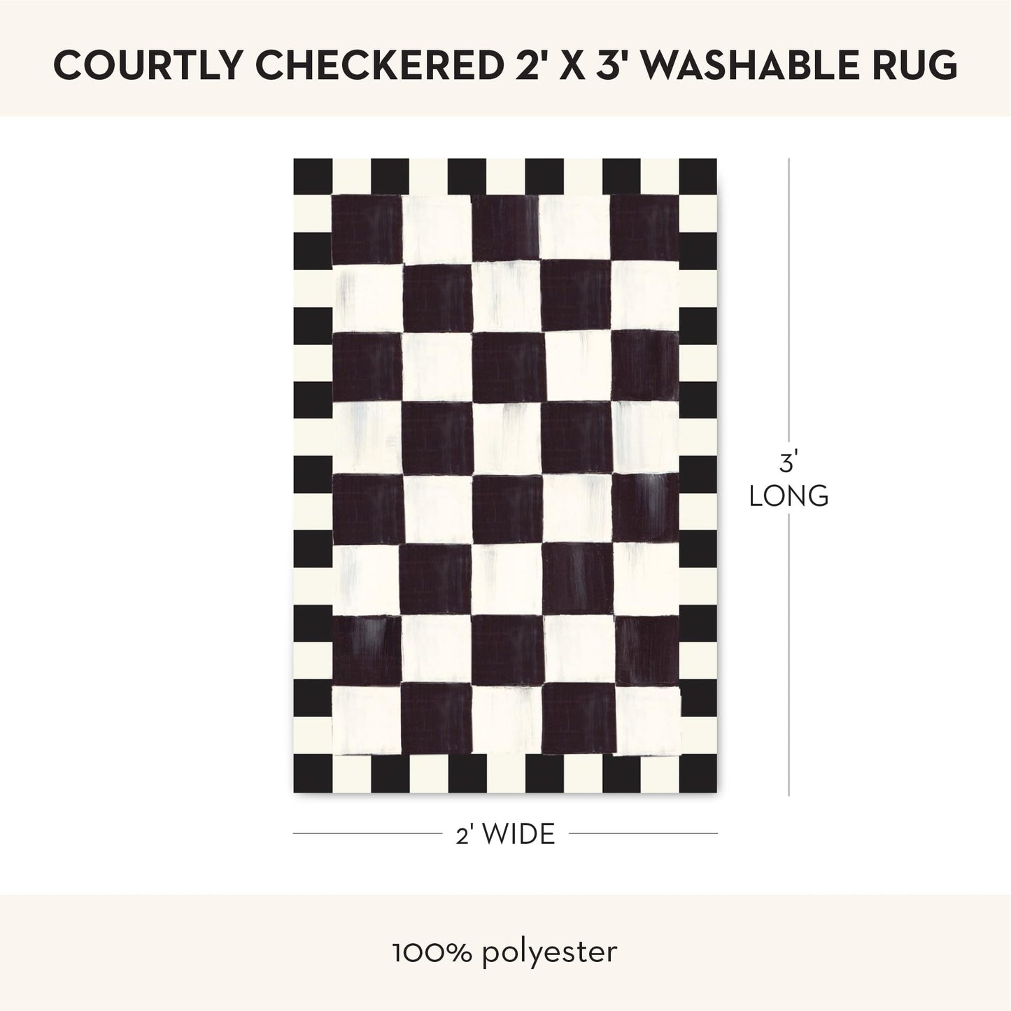 MACKENZIE-CHILDS Washable Rug, Decorative Indoor Rug, 2' x 3', Black-and-White Courtly Checkered