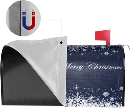Christmas Mailbox Covers Blue Winter Snowflake Tree Magnetic Letter Post Box Cover Standard Size 25.5 x 21 Inch Garden Yard Home Decorative