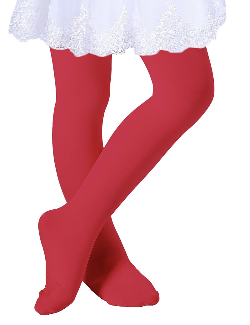 DIPUG Girls Red Tights Toddler Dance Footed Kids Ballet School Uniform Opaque Stockings 8 9 10 11 12