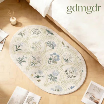 gdmgdr Spring Floral Bathroom Rug 32" x 20" Wild Flowers Bathroom Mat Boho Floral Bath Rug (Oval, Green)