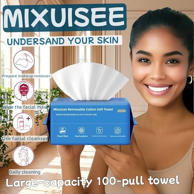 Disposable face towel, MIXUISEE thick and soft face towels, 100% cotton facial
