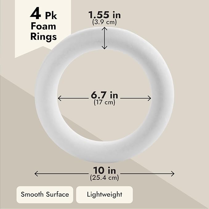 Bright Creations Foam Wreath Form - 10 Inch, White, Set of 4, Round - Wreath Frame for DIY Crafts & Floral Decor