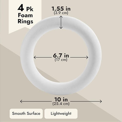 Bright Creations Foam Wreath Form - 10 Inch, White, Set of 4, Round - Wreath Frame for DIY Crafts & Floral Decor