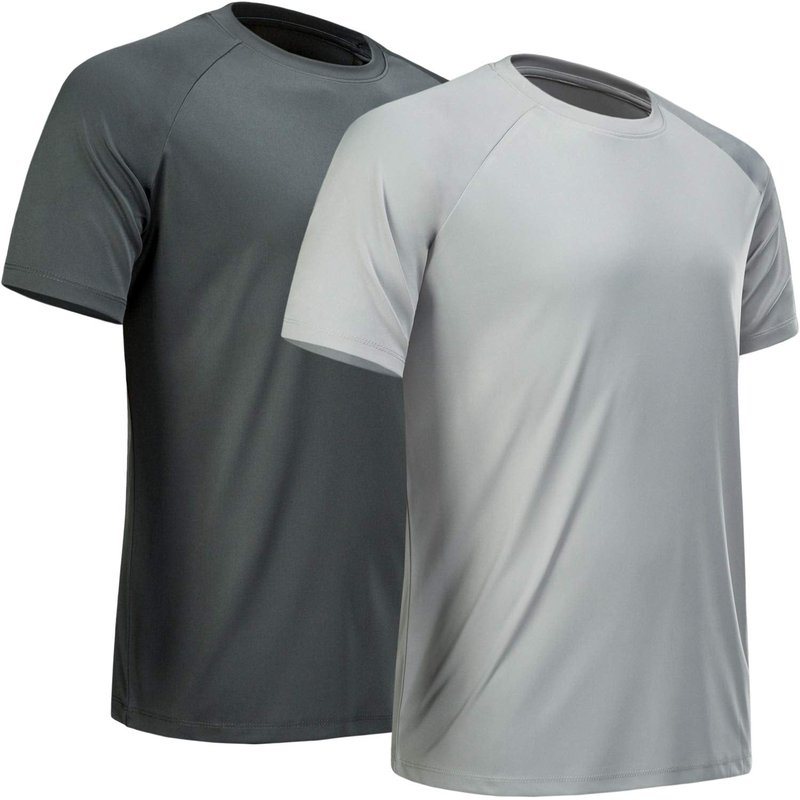 MCPORO Workout Shirts for Men Short Sleeve Quick Dry Athletic Gym Active T Shirt Moisture Wicking 2 Pack Dark Grey, Light Grey X-Large