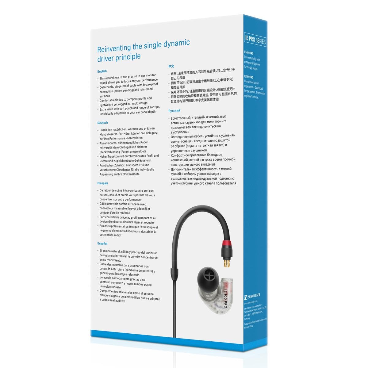 SENNHEISER Professional IE 100 PRO Dynamic In-Ear Monitoring Headphones, Clear