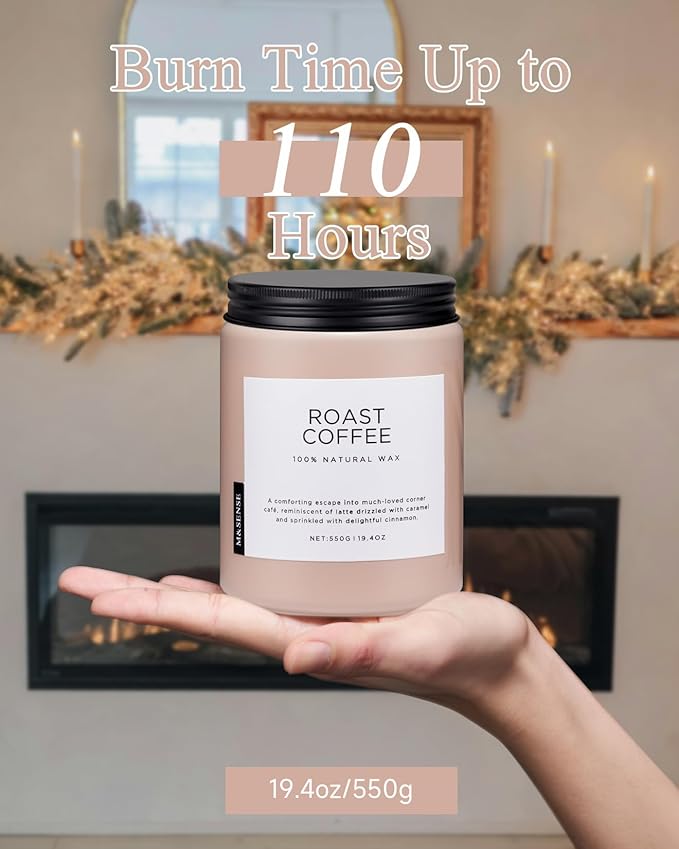 M&SENSE Coffee Candles Scented Strong, 2 Wick Jar Candle 19.4oz, 110 Hours Burning Time, Organic Natural Soy Wax Candle for Bedroom Kitchen Home Decor, Housewarming Gift for Men and Women