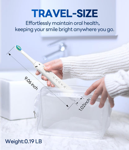 Bymore Electric Toothbrush for Adults,Travel Sonic Toothbrush with 8 Replacement Heads, Ultra Clean Rechargeable Toothbrush Portable One Charge for 330days 5 Modes 2mins Timer-Black