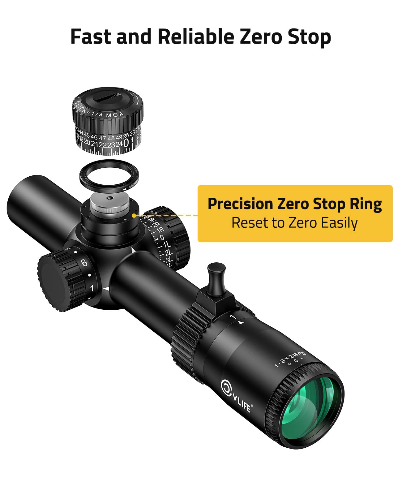 CVLIFE BearMight 1-8x24 LPVO FFP Rifle Scope - ED Glass, Illuminated BDC Reticle, Zero Stop, Cantilever Mount - First Focal Plane 34mm Tube Hunting Riflescope