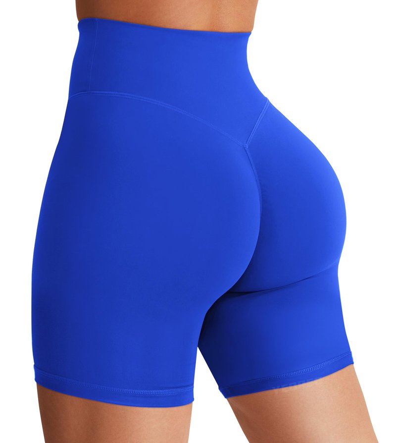 YEOREO Women's Biker Shorts 4.5" / 6" Workout Gym Shorts Craze High Waist Tummy Control Hidden Scrunch Running Yoga Blue S