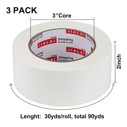 JIALAI HOME Duct Tape Heavy Duty - White Tape Duct 2 Inches x 30 Yards 3 Pack, 8.27 mil, Strong, Flexible, No Residue, All-Weather and Tear by Hand - for Repairs, Industrial, Professional Use